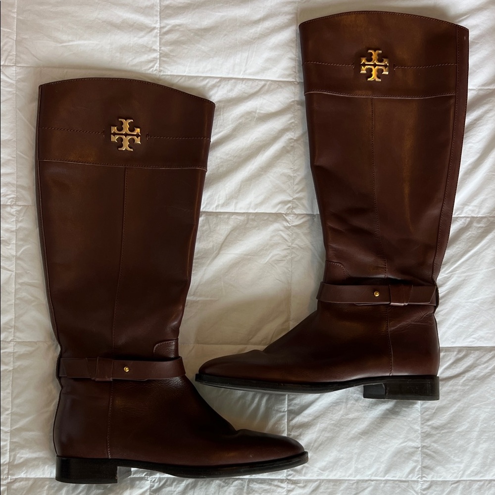Tory Burch Everly Brown Leather Riding Boots - Picture 2 of 11